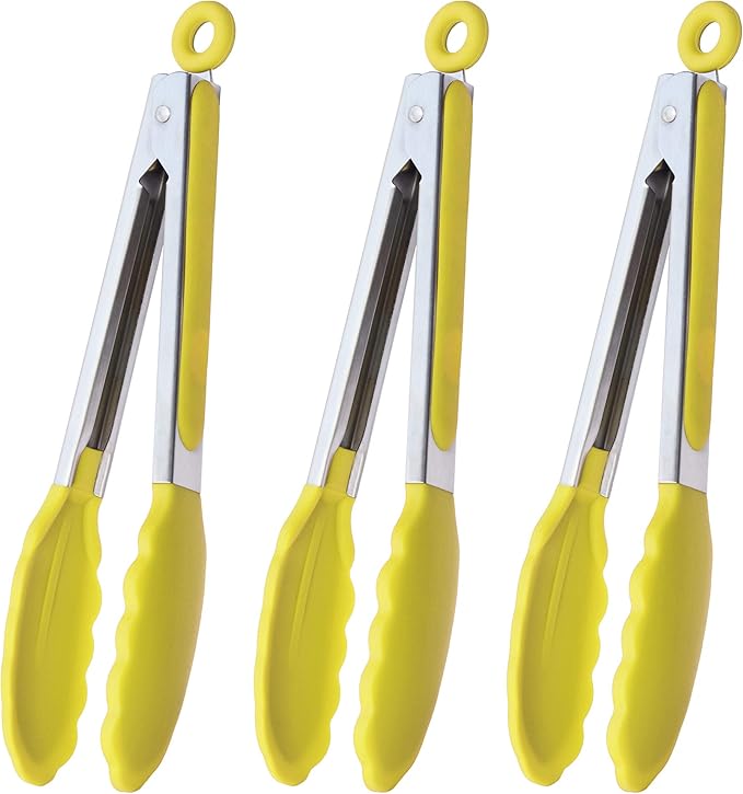 HINMAY Silicone Tipped Tongs 9-Inch Kitchen Cooking Tongs by HINMAY