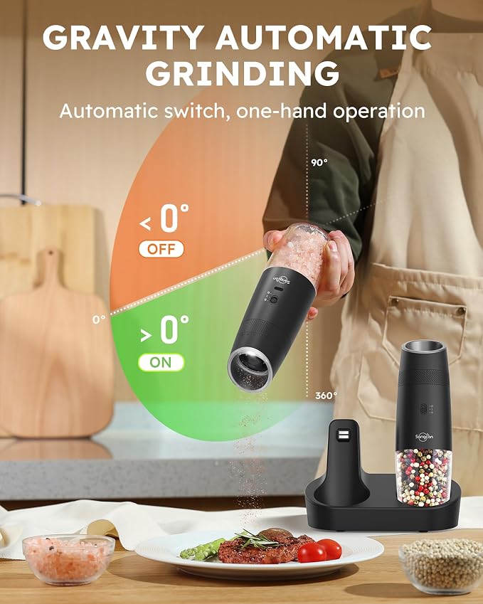 Sangcon 2-Speed Gravity Electric Salt and Pepper Grinder Set RECHARGEABLE - Image 5