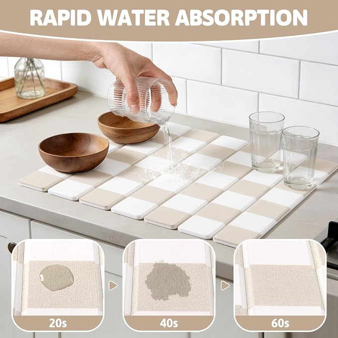 Yamaziot Stone Drying Mat for Kitchen Counter, Quick-Dry Diatomaceous Earth Mat - Image 4