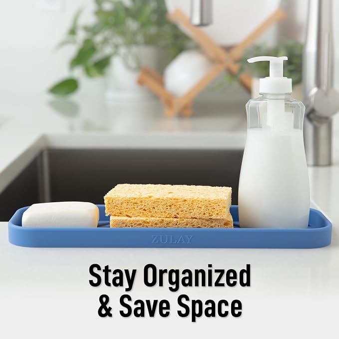 Zulay Kitchen Large Silicone Sponge Holder – Flexible Sink Organizer Tray - Image 6