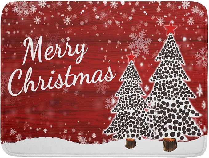 Merry Christmas Tree Red Dish Drying Mat by Anyako