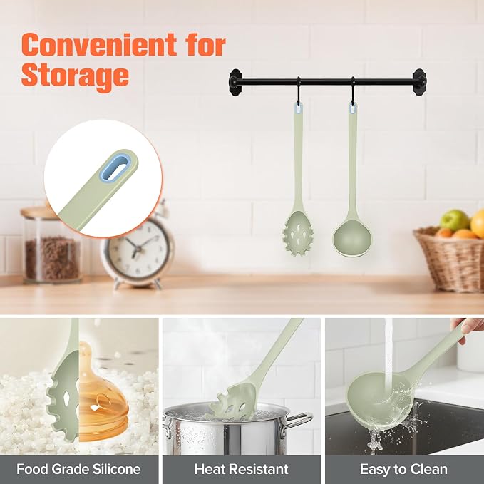 Silicone Spaghetti Spoon&Soup Ladle Cooking Utensils Set of 2, No Scratch - Image 4