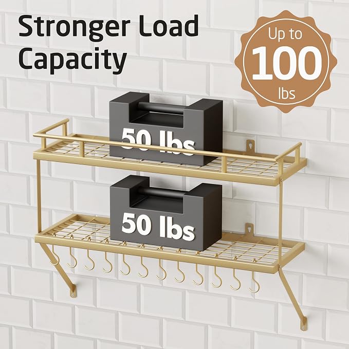 KES 30-Inch Gold Pot Rack Wall Mounted, 2-Tier Hanging Pot and Pan Organizer - Image 3