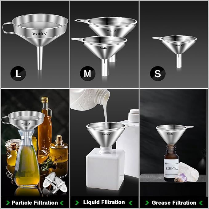 Stainless Steel Funnel, Walfos 4 Pack(4in、3 in、2.2 in、1.7in Kitchen Funnel - Image 2