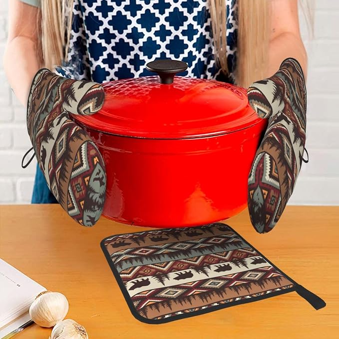 Vintage Rustic Oven Mitts and Pot Holders Sets of 3 Heat Resistant Hot Pads - Image 7
