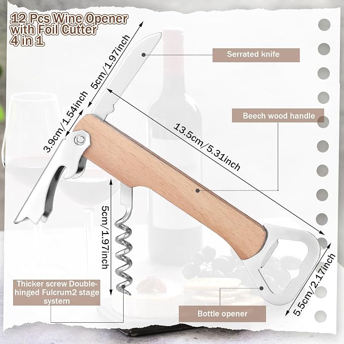 12 Pcs Wood Wine Bottle Opener Bachelor Groomsmen Gift 4 in 1 Corkscrew Wine - Image 2