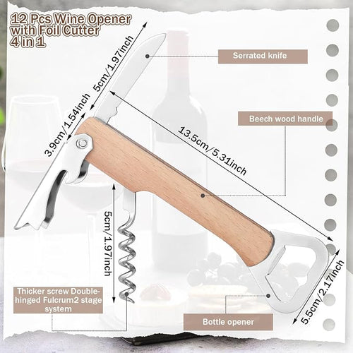 12 Pcs Wood Wine Bottle Opener Bachelor Groomsmen Gift 4 in 1 Corkscrew Wine - Image 2