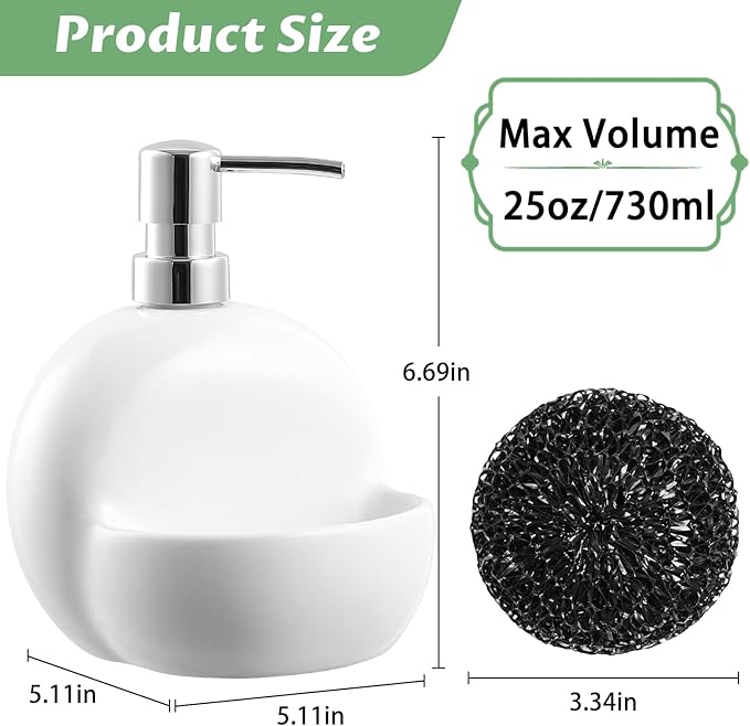 RQYIXI Soap Dispenser with Sponge Holder Ceramic Hand and Dish Soap Dispenser - Image 2