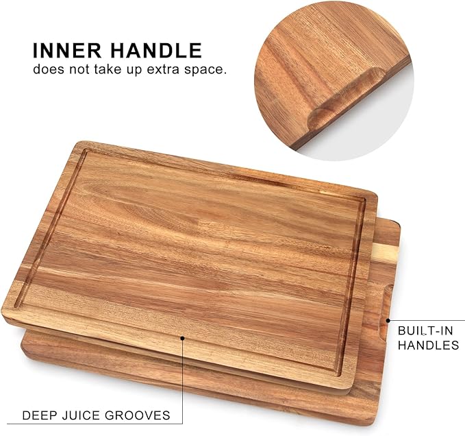 Solid Wooden Cutting Board Set of 3 Acacia Wood Charcuterie Boards Set Hardwood - Image 4