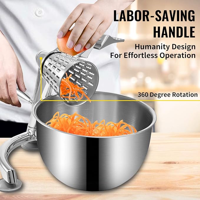 VEVOR Rotary Cheese Grater, Zinc Alloy Rotary Vegetable Mandoline, Manual - Image 5