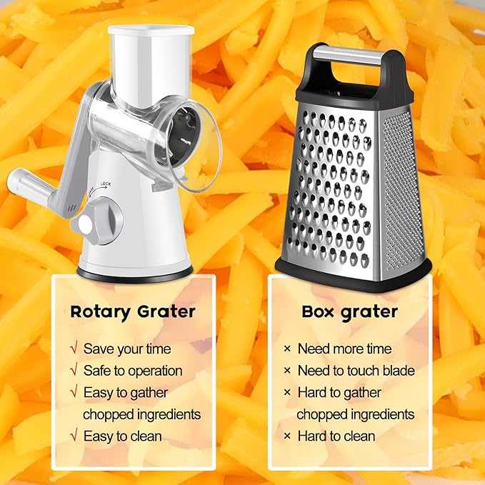 Ourokhome Rotary Cheese Grater Hand Crank, Kitchen Shredder Speed Mandolin - Image 6