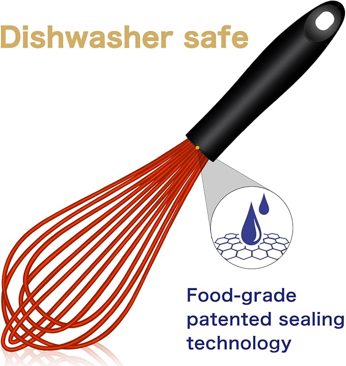 OYV Red Silicone Whisk, Sealed Waterproof Design Set of 3, Professional Kitchen - Image 2