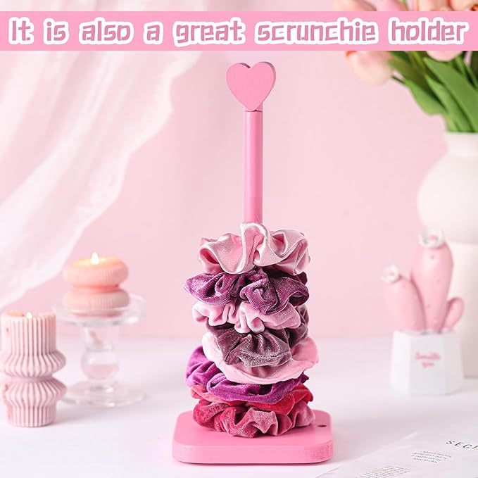 Leinuosen Valentines Day Pink Heart Paper Towel Holder Cute Heart Wooden Paper - Image 6