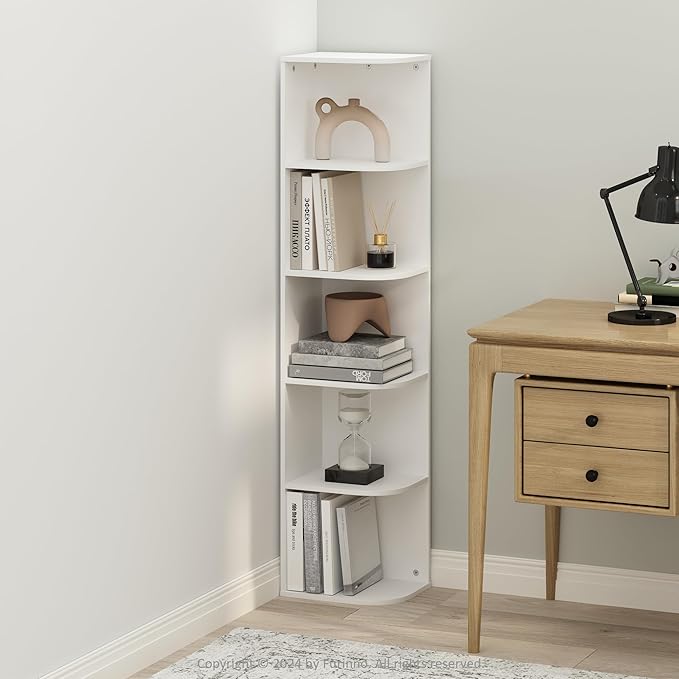 Furinno Reed Corner Shelf, 5-Tier Corner Bookshelf, Book Shelf, Corner Shelves by Furinno-FitsYourSpaceFitsYourBudget