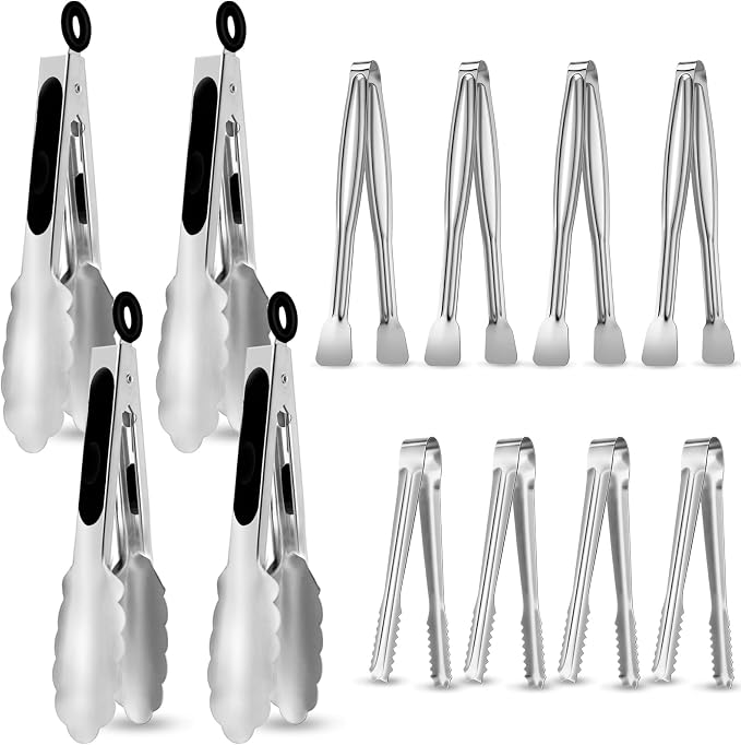 CHENGU 12 Pack Stainless Steel Kitchen Tongs 5/6/7 Inches Food Serving Clip by CHENGU