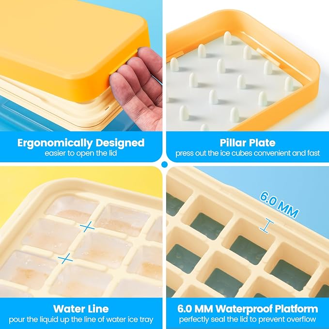 PHINOX Ice Cube Tray with Lid and Bin, 3 Pack Plastic Ice Cube Tray Molds - Image 6