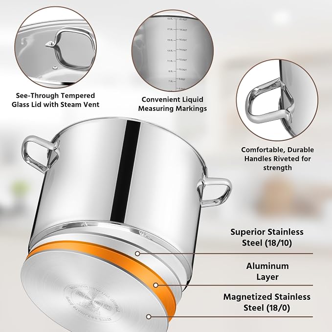20 Qt Large Stock Pot, E-far Stainless Steel Stockpot - Image 3