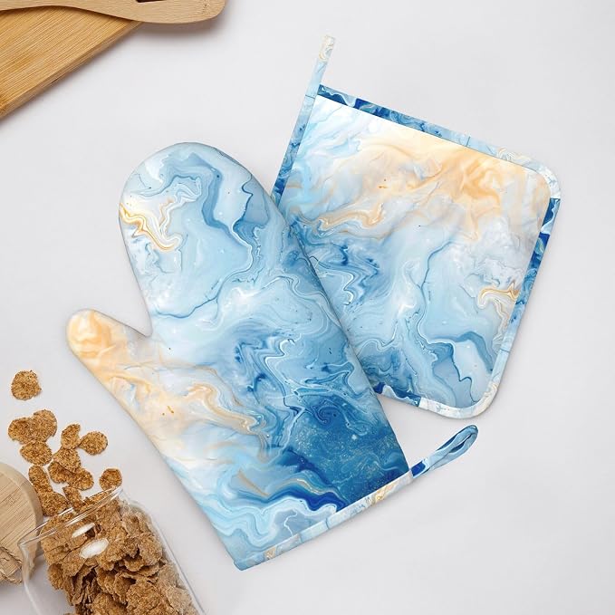 Oven Mitts and Pot Holders Blue Marble Pastel Silicone Kitchen Accessories Set - Image 6