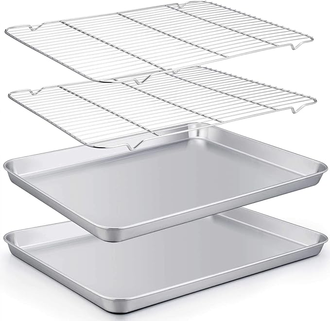 TeamFar Baking Sheet with Rack Set of 4, 20’’×14’’×1.2’’, Half Size Stainless by TeamFar