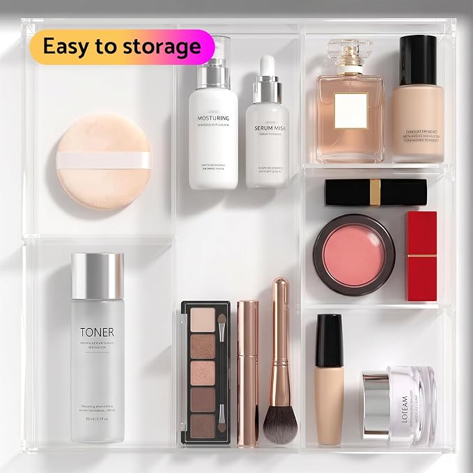 HIIMIEI Acrylic Drawer Organizer, 6 Section Clear Makeup Tray Organizer - Image 2