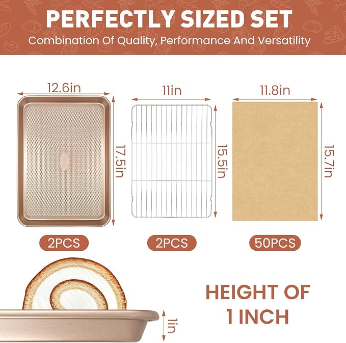 Baking Sheet with Wire Rack Set, 2 Sheet Pans with 2 Cooling Racks, Includes 50 - Image 2