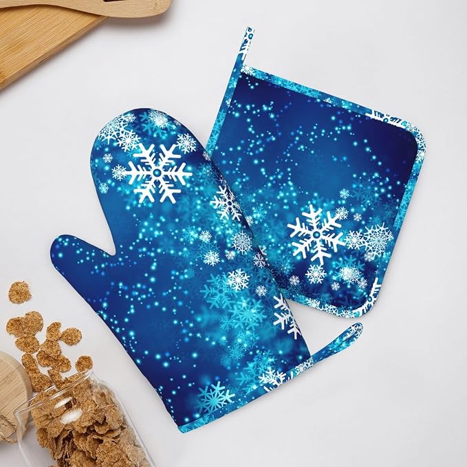 Oven Mitts and Pot Holders Blue Snowflake Winter Christmas Silicone Kitchen - Image 6