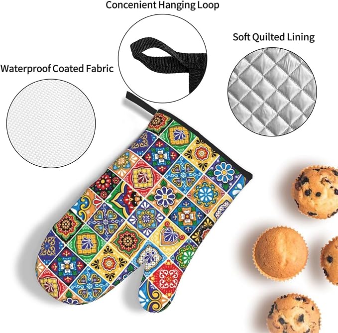 Mexican Talavera Tile Oven Mitts and Pot Holders Sets of 3, Heat Resistant - Image 6