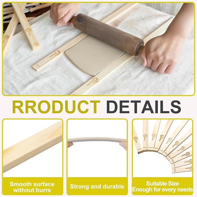 Pottery Rolling pin Guides, Clay Tools, 5-Size Mud Stick Guide - Image 4
