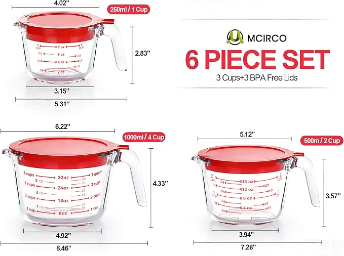 M MCIRCO 6 Pcs Glass Measuring Cups - Image 2