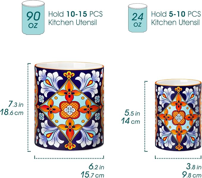 vancasso SIMI Utensil Holder, 7.3"+5.5" Porcelain Kitchen Utensil Holder - Image 2
