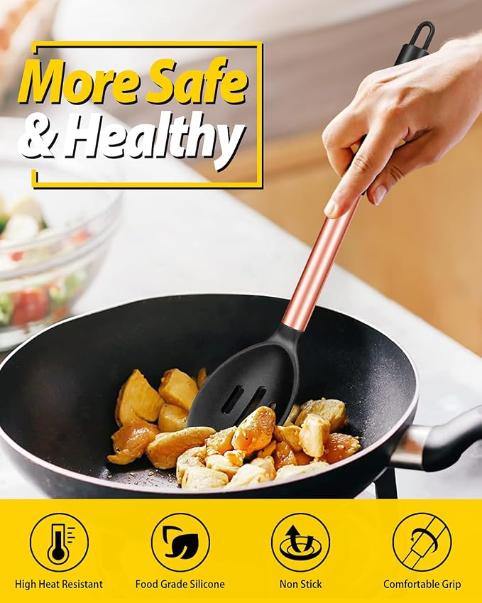 Pack of 2 Large Silicone Cooking Spoons, Non Stick Solid Basting Spoon - Image 3