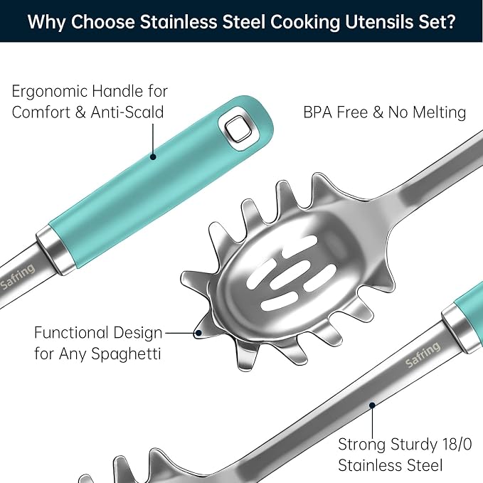 Safring Stainless Steel Soup Ladle and Spaghetti Spoon Set, Heat Resistant - Image 3