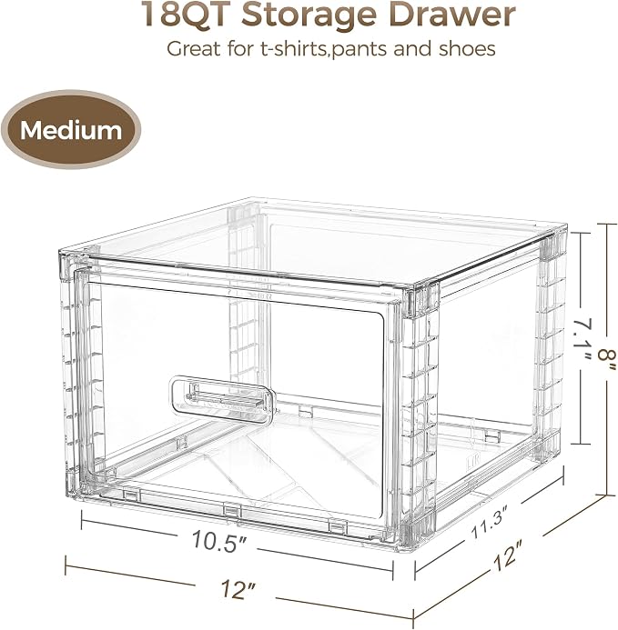 Vtopmart 2 Pack 18QT Clear Stackable Storage Drawers, Easily Assemble Closet - Image 2