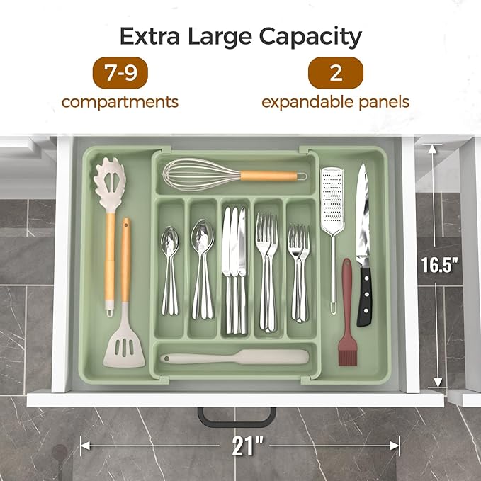 ukeetap Extra Large Expandable Silverware Organizer, BPA-Free Food-Safe Cutlery - Image 2