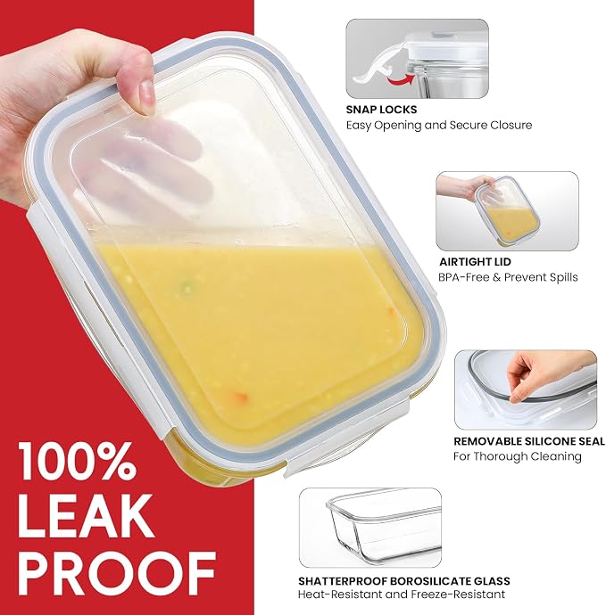 4 Pack 8 Cups/ 63oz Large Glass Storage Containers - Image 4