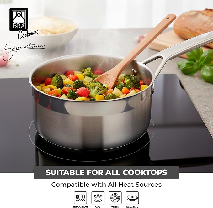 BRA COOKWARE Signature Stainless Steel Sauce Pot w/Glass Lid | 6.3 Inch 1.2 - Image 4