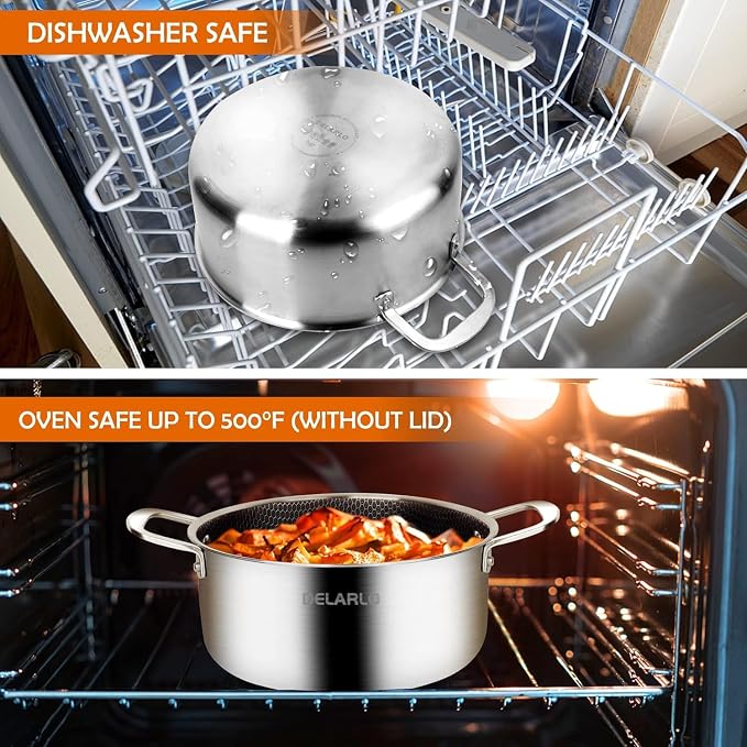 DELARLO Tri-Ply Stainless Steel Stock Pot, 5QT Non Stick Pots, Induction Ready - Image 5