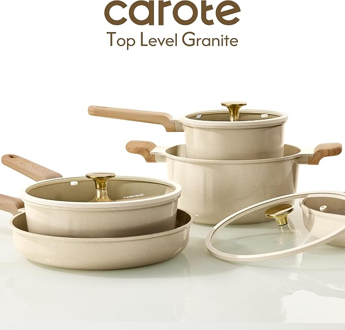 CAROTE 14Pcs Pots and Pans Set Non stick, Ceramic Cookware Set, Non-toxic - Image 8