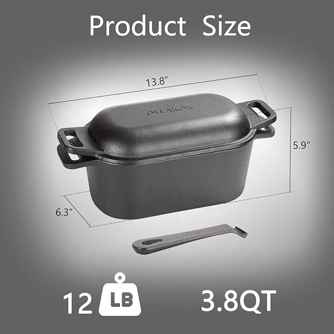 2-in-1 Pre-Seasoned Cast Iron Dutch Oven Pot - Image 2