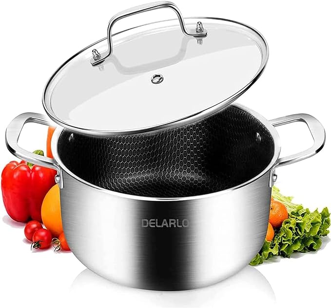 DELARLO Tri-Ply Stainless Steel Stock Pot, 5QT Non Stick Pots, Induction Ready by DELARLOCOOKWARE