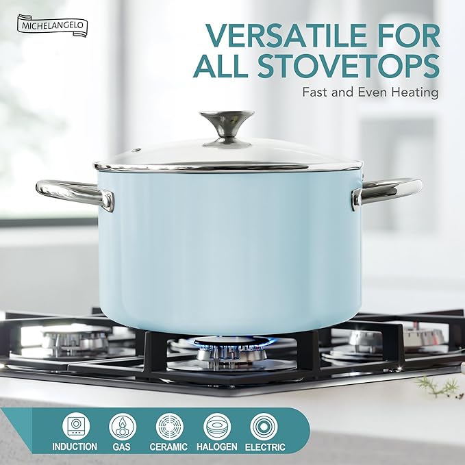 MICHELANGELO Stock Pot with Lid, 6 Quart Cooking Pot with Ceramic Coating - Image 2