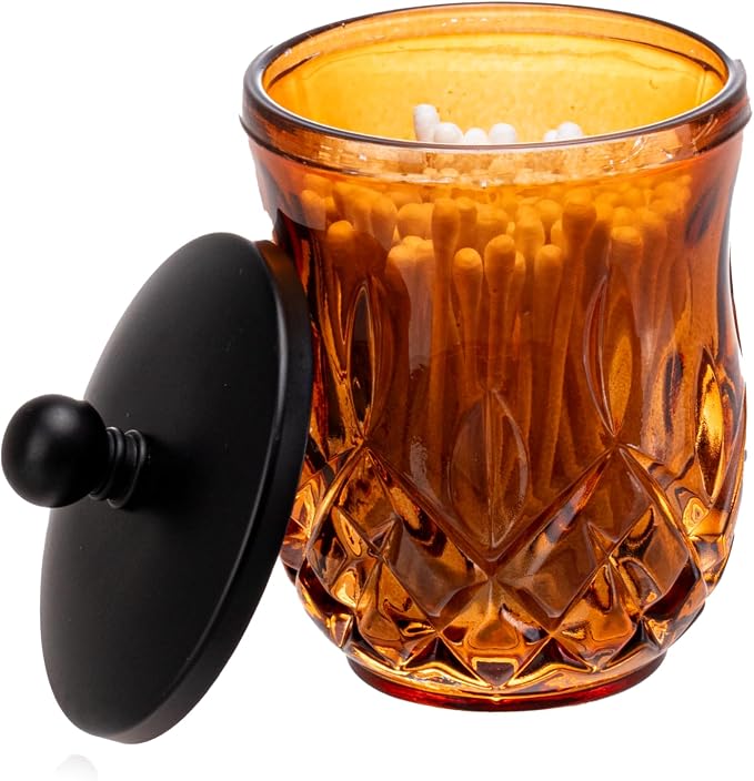 Qtip Holder, 10 Oz Amber Glass Apothecary Jars by ZIVQEXMURL