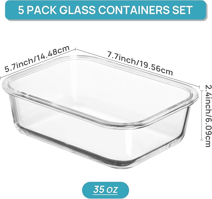 Vtopmart 5 Pack 35oz Glass Food Storage Containers - Image 2