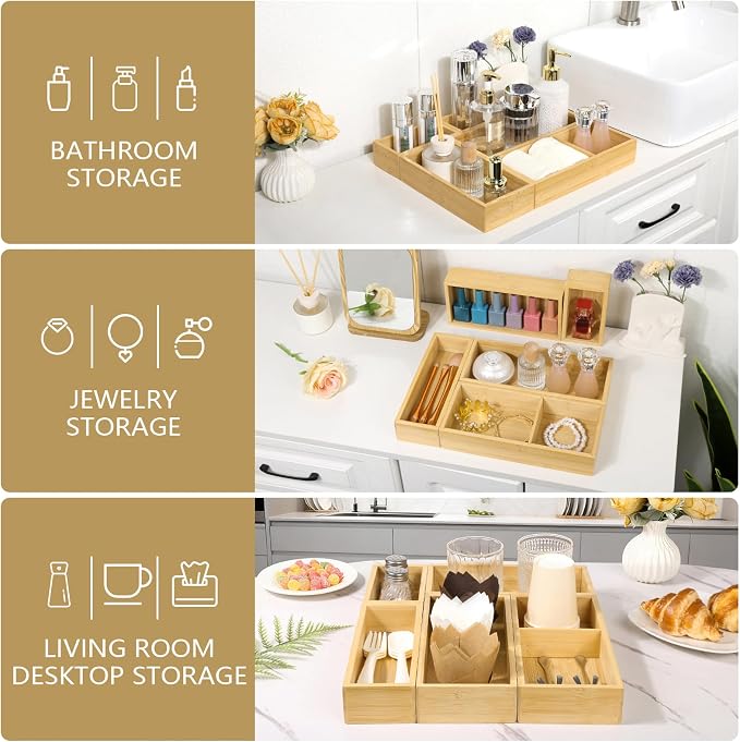 5 Pack Bamboo Drawer Organizer Set - Image 6
