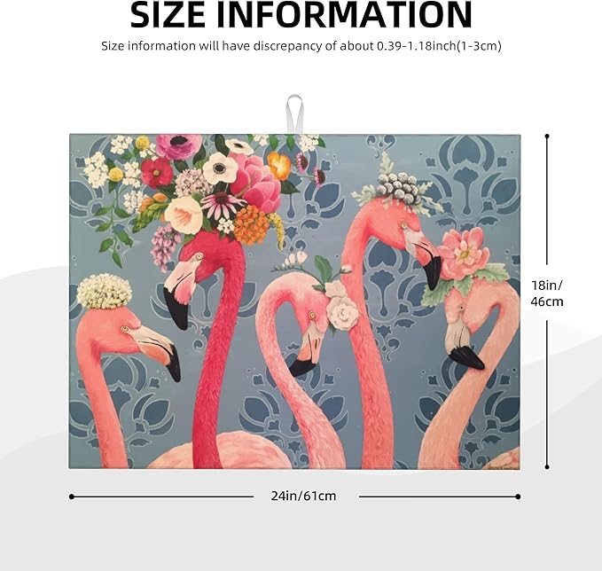 Flamingo Flowers Dish Drying Mat 18x24 Inch, Microfiber Absorbent Fast Dry Mat - Image 2
