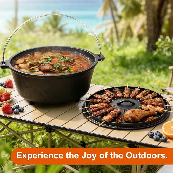 10 QT Pre-Seasoned Cast Iron Camp Dutch Oven - Image 7