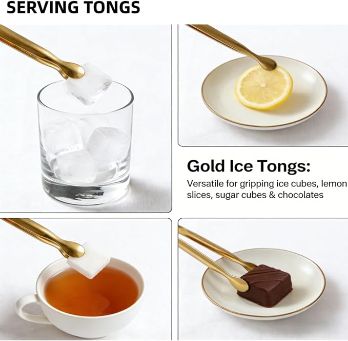 6 PCS Gold Sugar Tongs Set – 304 Stainless Steel Mini Tongs - Image 7