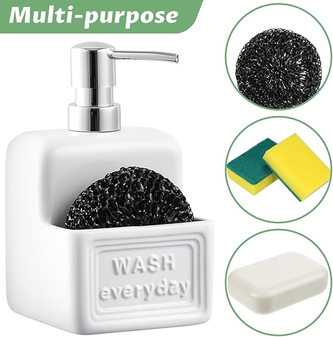 RQYIXI Soap Dispenser with Sponge Holder Ceramic Hand and Dish Soap Dispenser - Image 4