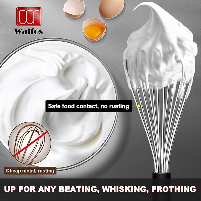 Stainless Steel Whisk Set with 7"+5" Mini whisks, Walfos Heavy Duty Whisks - Image 8