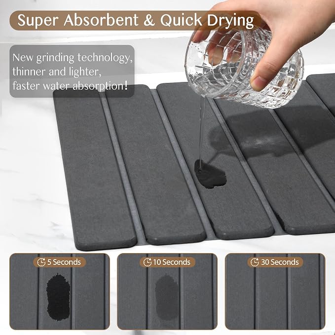 Large Stone Dish Drying Mat for Kitchen Counter, Thin & Light Quick Dry Stone - Image 3